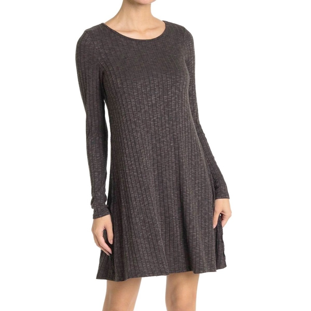 Michael Stars charcoal Ivy long sleeve rib knit swing midi dress size M